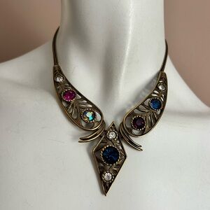 SELRO Elegant Gold Necklace with Multicolor Gemstones 14 Inch